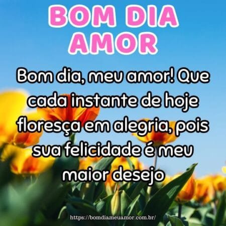 Bom dia, meu amor! Que cada instante de hoje floresça em alegria, pois sua felicidade é meu maior desejo. Bom dia, meu amor! Que cada instante de hoje floresça em alegria, pois sua felicidade é meu maior desejo.