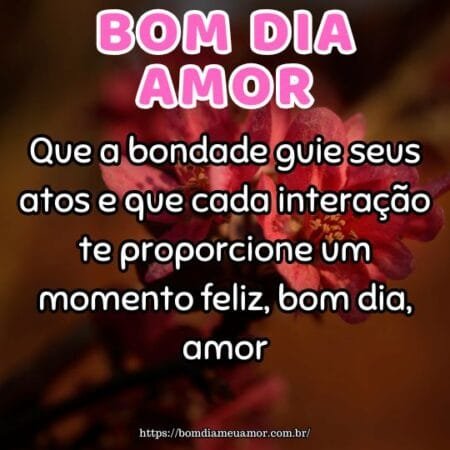 Que a bondade guie seus atos e que cada interação te proporcione um momento feliz, bom dia, amor. Que a bondade guie seus atos e que cada interação te proporcione um momento feliz, bom dia, amor.
