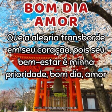 Que a alegria transborde em seu coração, pois seu bem-estar é minha prioridade, bom dia, amor. Que a alegria transborde em seu coração, pois seu bem-estar é minha prioridade, bom dia, amor.