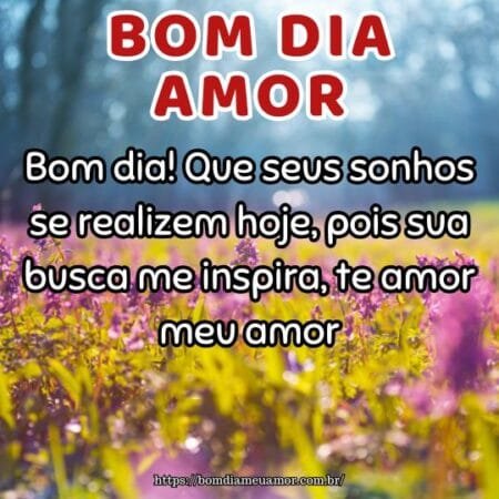 Bom dia! Que seus sonhos se realizem hoje, pois sua busca me inspira, te amor meu amor. Bom dia! Que seus sonhos se realizem hoje, pois sua busca me inspira, te amor meu amor.