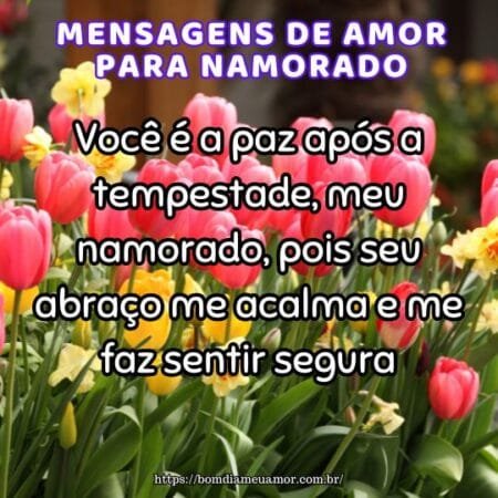 Você é a paz após a tempestade, meu namorado, pois seu abraço me acalma e me faz sentir segura. Você é a paz após a tempestade, meu namorado, pois seu abraço me acalma e me faz sentir segura.
