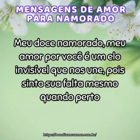 Meu doce namorado, meu amor por você é um elo invisível que nos une, pois sinto sua falta mesmo quando perto.