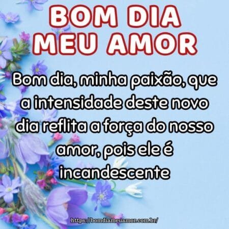 Bom dia, minha paixão, que a intensidade deste novo dia reflita a força do nosso amor, pois ele é incandescente. Bom dia, minha paixão, que a intensidade deste novo dia reflita a força do nosso amor, pois ele é incandescente.