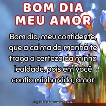 Bom dia, meu confidente, que a calma da manhã te traga a certeza da minha lealdade, pois em você confio minha vida, amor. Bom dia, meu confidente, que a calma da manhã te traga a certeza da minha lealdade, pois em você confio minha vida, amor.