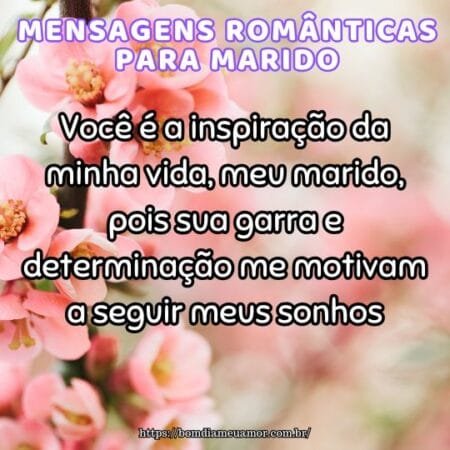 Você é a inspiração da minha vida, meu marido, pois sua garra e determinação me motivam a seguir meus sonhos. Você é a inspiração da minha vida, meu marido, pois sua garra e determinação me motivam a seguir meus sonhos.