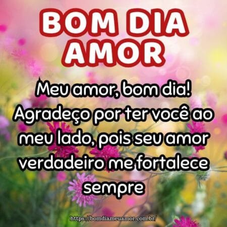 Meu amor, bom dia! Agradeço por ter você ao meu lado, pois seu amor verdadeiro me fortalece sempre. Meu amor, bom dia! Agradeço por ter você ao meu lado, pois seu amor verdadeiro me fortalece sempre.