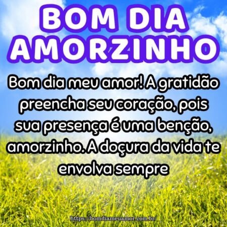 Bom dia meu amor! A gratidão preencha seu coração, pois sua presença é uma benção, amorzinho. A doçura da vida te envolva sempre. Bom dia meu amor! A gratidão preencha seu coração, pois sua presença é uma benção, amorzinho. A doçura da vida te envolva sempre.