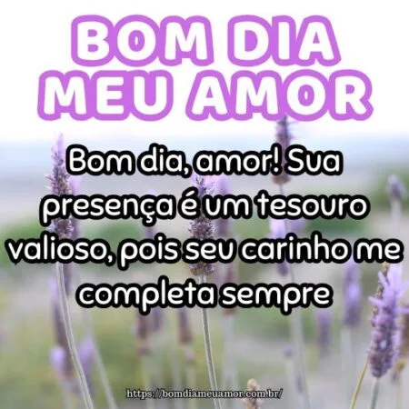 Bom dia, amor! Sua presença é um tesouro valioso, pois seu carinho me completa sempre. Bom dia, amor! Sua presença é um tesouro valioso, pois seu carinho me completa sempre.