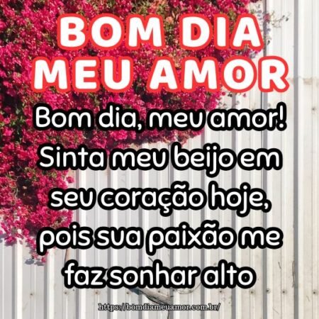 Bom dia, meu amor! Sinta meu beijo em seu coração hoje, pois sua paixão me faz sonhar alto. Bom dia, meu amor! Sinta meu beijo em seu coração hoje, pois sua paixão me faz sonhar alto.