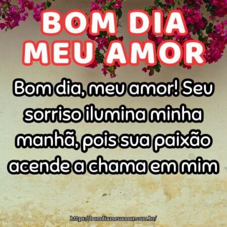 Bom dia, meu amor! Seu sorriso ilumina minha manhã, pois sua paixão acende a chama em mim. Bom dia, meu amor! Seu sorriso ilumina minha manhã, pois sua paixão acende a chama em mim.
