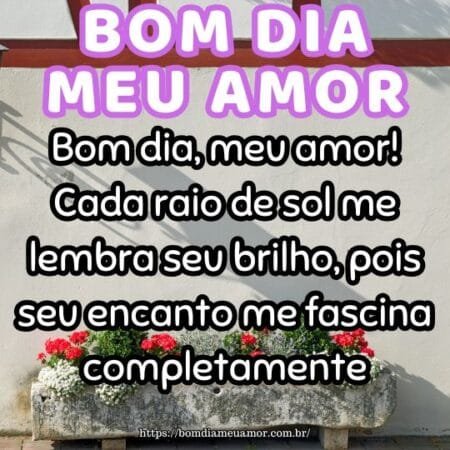 Bom dia, meu amor! Cada raio de sol me lembra seu brilho, pois seu encanto me fascina completamente. Bom dia, meu amor! Cada raio de sol me lembra seu brilho, pois seu encanto me fascina completamente.