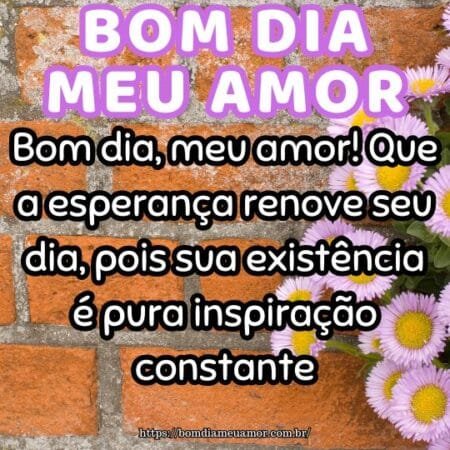 Bom dia, meu amor! Que a esperança renove seu dia, pois sua existência é pura inspiração constante. Bom dia, meu amor! Que a esperança renove seu dia, pois sua existência é pura inspiração constante.