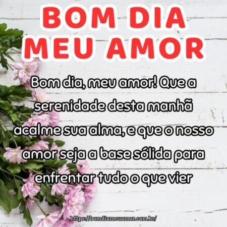 Bom dia, meu amor! Que a serenidade desta manhã acalme sua alma, e que o nosso amor seja a base sólida para enfrentar tudo o que vier. Bom dia, meu amor! Que a serenidade desta manhã acalme sua alma, e que o nosso amor seja a base sólida para enfrentar tudo o que vier.