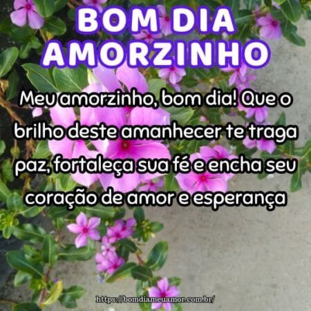 Meu amorzinho, bom dia! Que o brilho deste amanhecer te traga paz, fortaleça sua fé e encha seu coração de amor e esperança. Meu amorzinho, bom dia! Que o brilho deste amanhecer te traga paz, fortaleça sua fé e encha seu coração de amor e esperança.